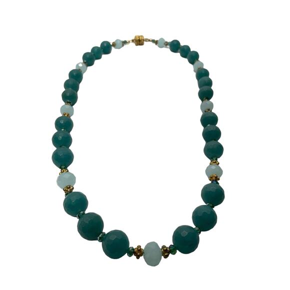 Amazonite Faceted and Glass Bead Necklace Gold Tone Magnetic Clasp 17 in Beauty - Picture 7 of 12